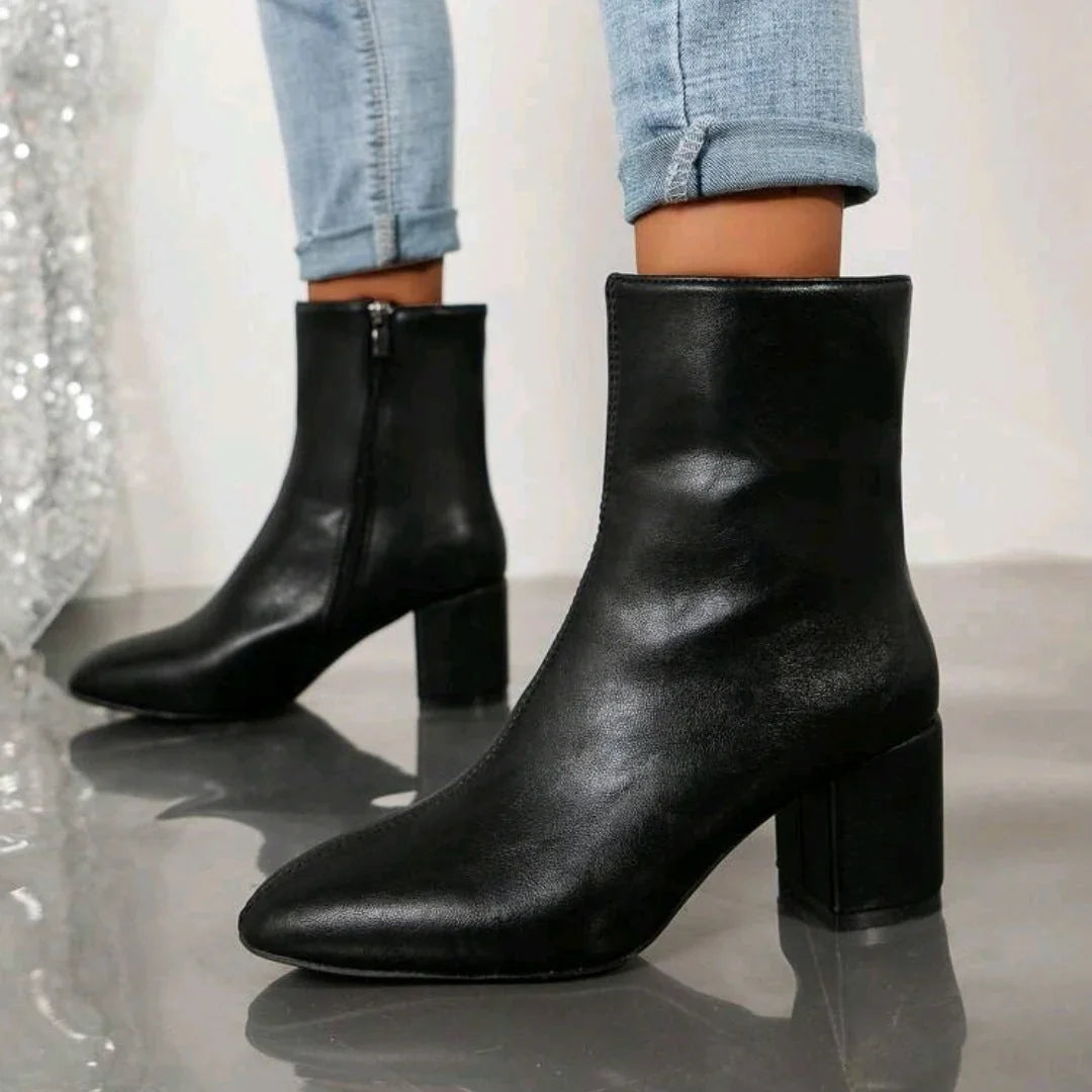 Black Women's Suede Ankle Boots with Block Heel & Cushioned Insole