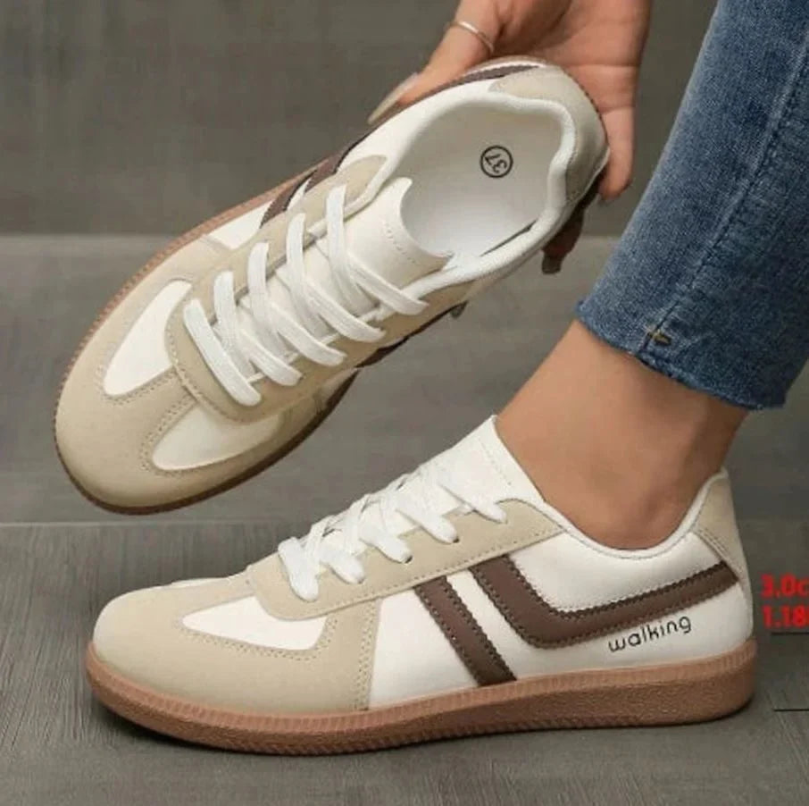 Cream Brown Women's Orthopedic Sneakers with Wide Toe Box & Lace-Up Front