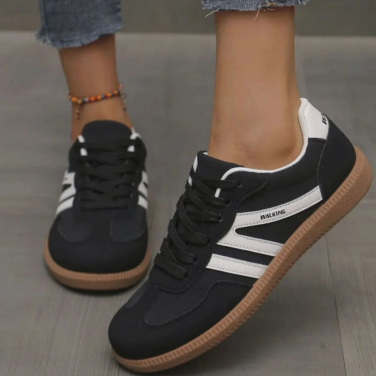Black Women's Orthopedic Sneakers with Wide Toe Box & Lace-Up Front