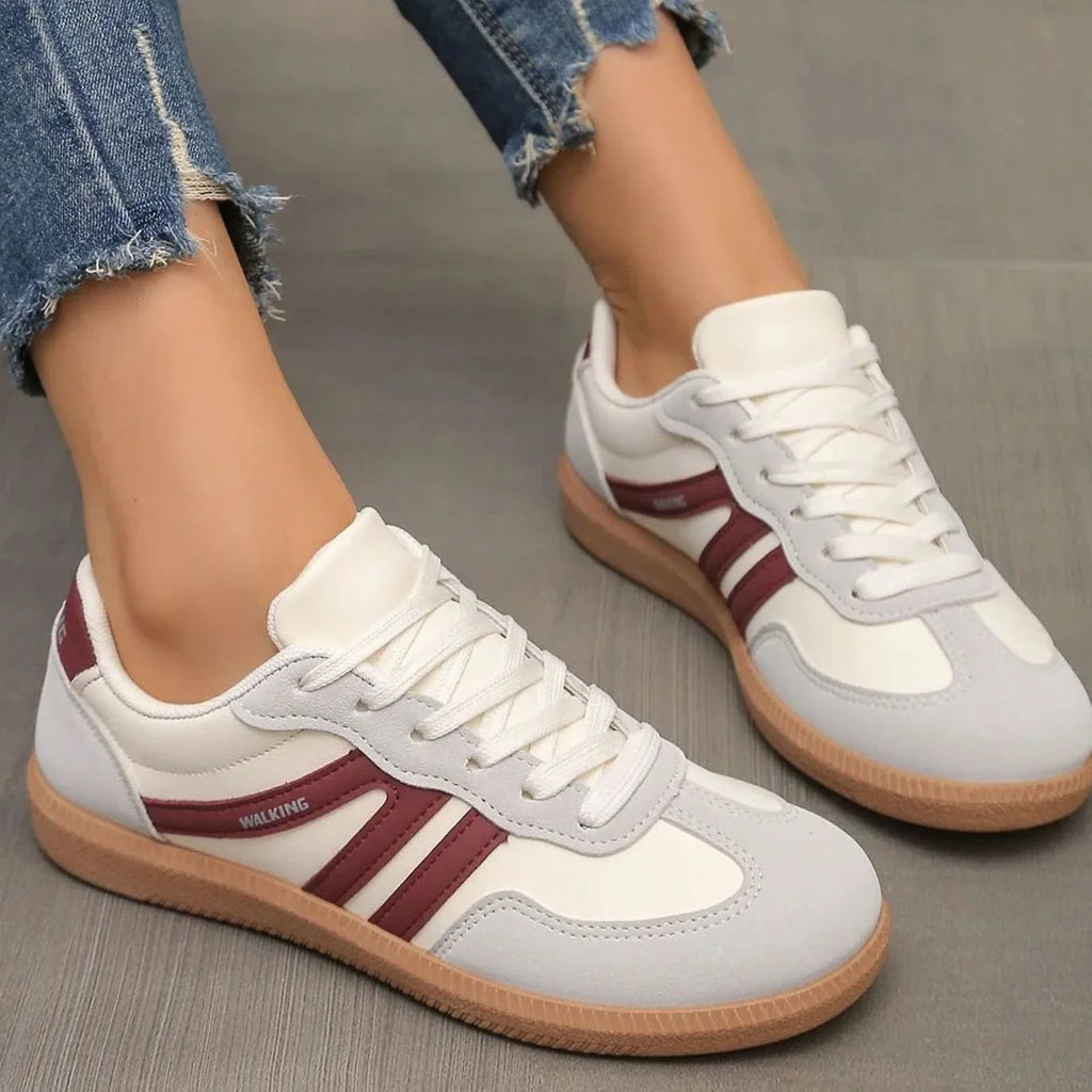 Burgundy Women's Orthopedic Sneakers with Wide Toe Box & Lace-Up Front