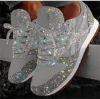 Silver Women's Breathable Mesh Rhinestone Sneakers with Cushioned Insole