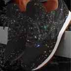 Black Women's Breathable Mesh Rhinestone Sneakers with Cushioned Insole
