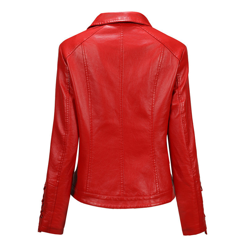 Women's Faux Leather Biker Jacket with Side Lacing & Asymmetric Zip