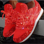 Red Women's Breathable Mesh Rhinestone Sneakers with Cushioned Insole