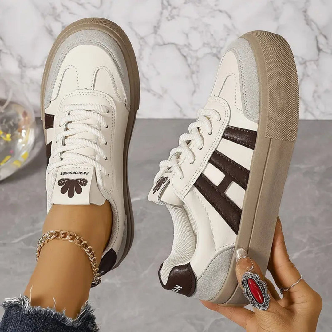 Women's White Sneakers with Lace-Up Closure & Cushioned Platform Sole — Vanessa