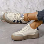 Women's White Sneakers with Lace-Up Closure & Cushioned Platform Sole — Vanessa