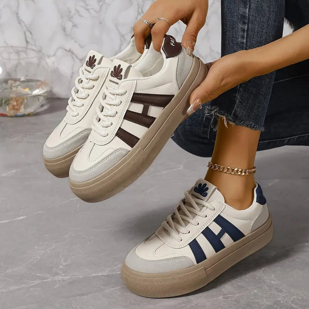 Women's White Sneakers with Lace-Up Closure & Cushioned Platform Sole — Vanessa