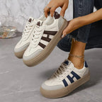 Women's White Sneakers with Lace-Up Closure & Cushioned Platform Sole — Vanessa