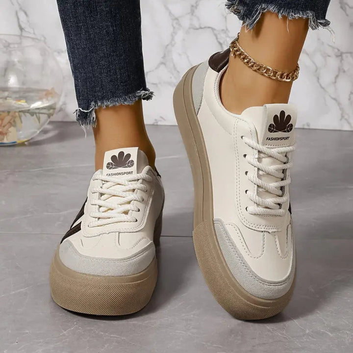 Women's White Sneakers with Lace-Up Closure & Cushioned Platform Sole — Vanessa