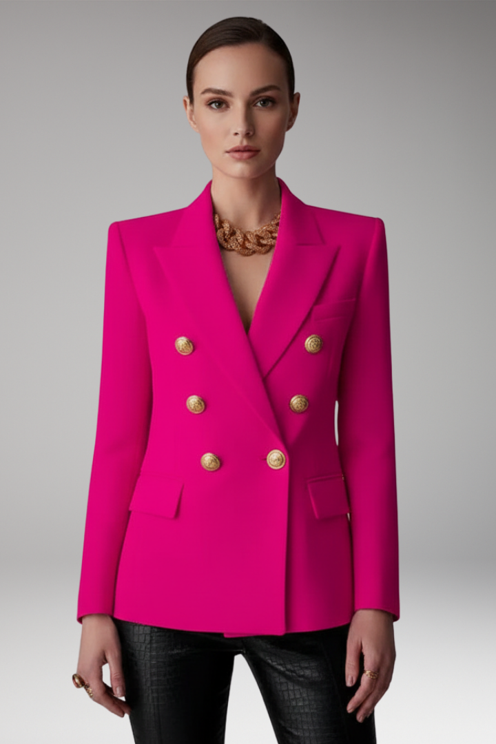 Pink Women's Blazer with Overlapping Button Front & Tailored Fit