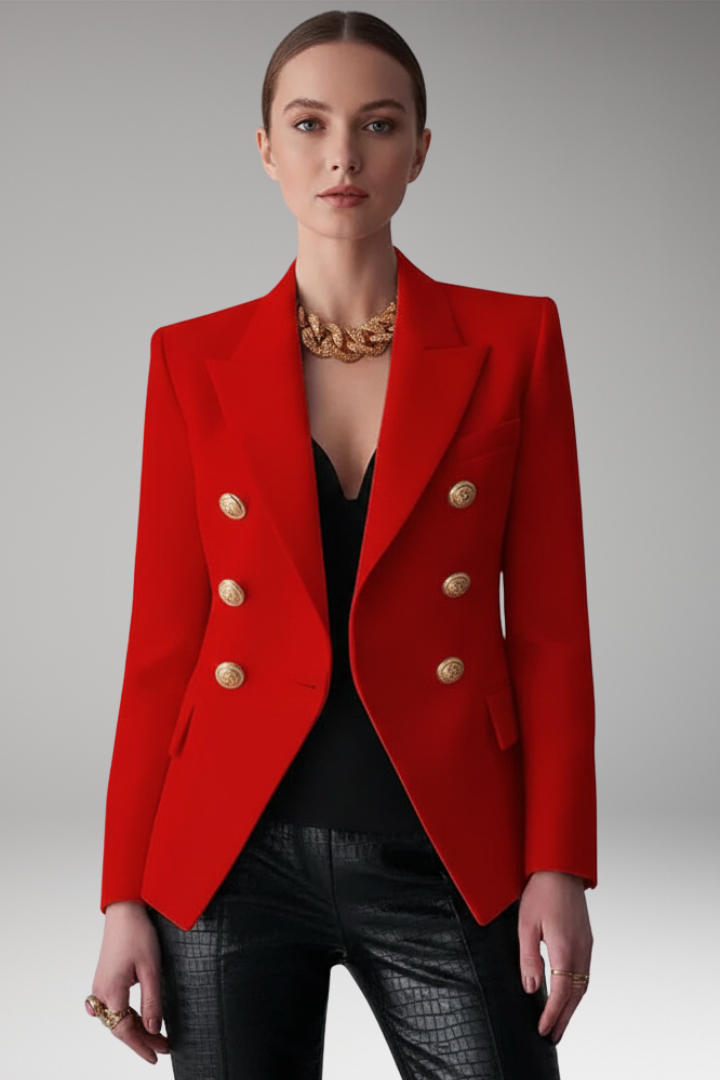 Red Women's Blazer with Overlapping Button Front & Tailored Fit
