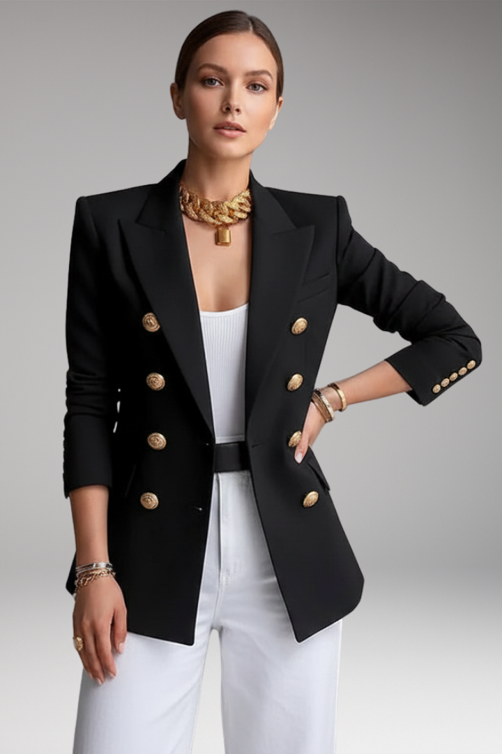 Black Women's Blazer with Overlapping Button Front & Tailored Fit