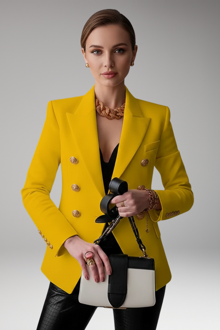 Yellow Women's Blazer with Overlapping Button Front & Tailored Fit
