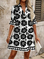 Black Women's Floral A-Line Dress with V-Neck & Ruffle Sleeves — Odette