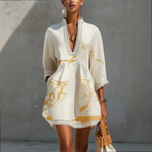 Women's A Line Mini Dress with V-Neck Lace Trim & Three-Quarter Sleeves — Jasmine