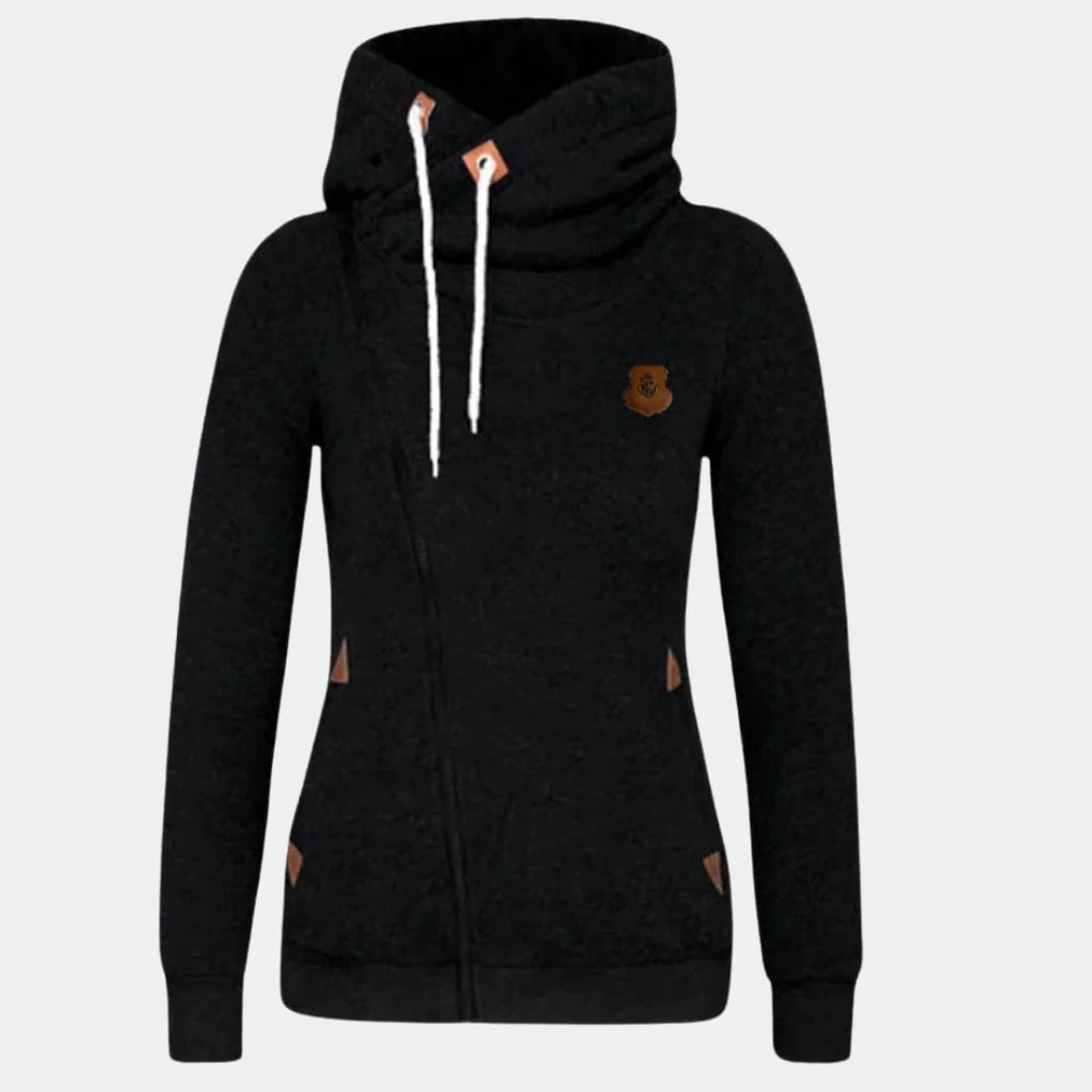 Black Women's Hooded Vest with Asymmetric Zip & Relaxed Fit — Leah