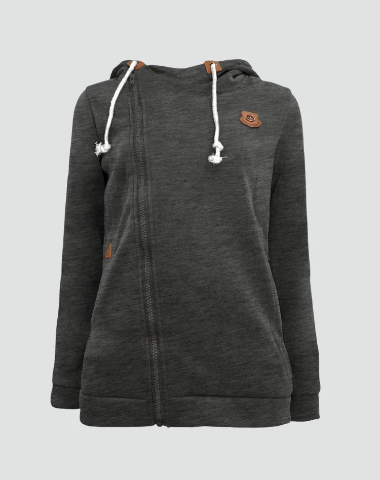Grey Women's Hooded Vest with Asymmetric Zip & Relaxed Fit — Leah - Flat Studio