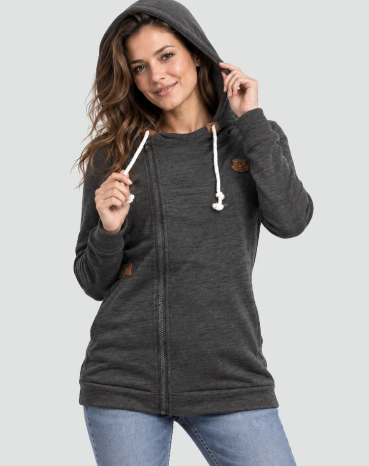 Grey Women's Hooded Vest with Asymmetric Zip & Relaxed Fit — Leah