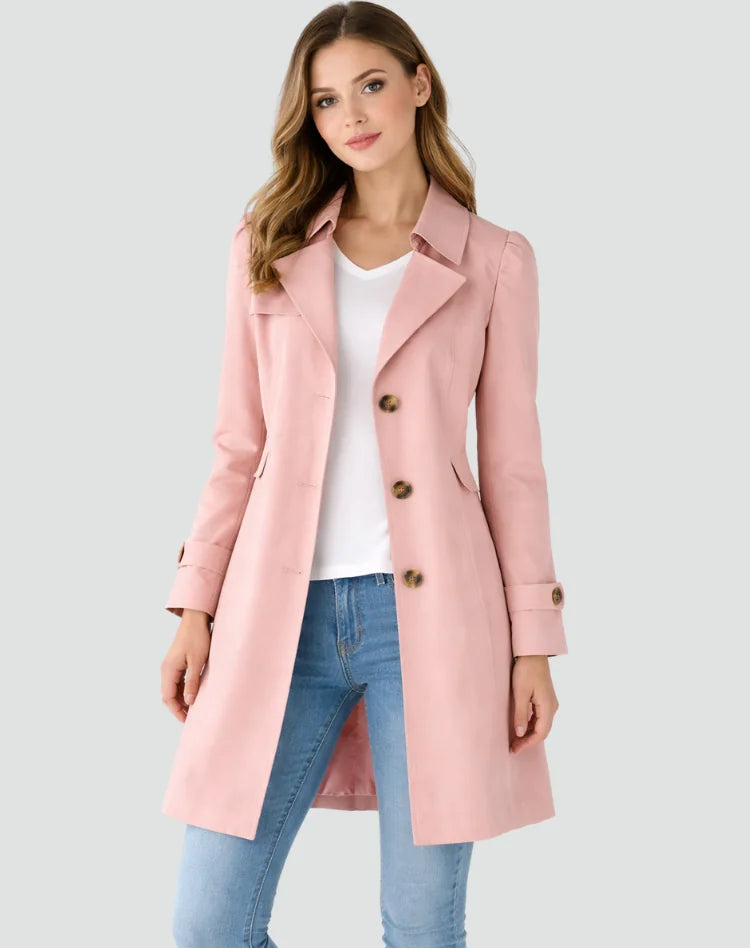 Pink Women's Tailored Belted Trench Coat with Notched Lapel — Maddison