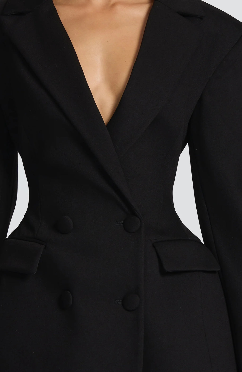 Women's Double-Breasted Blazer Mini Dress with Tailored Fit & Adjustable Waistband - Extreme Close Waist