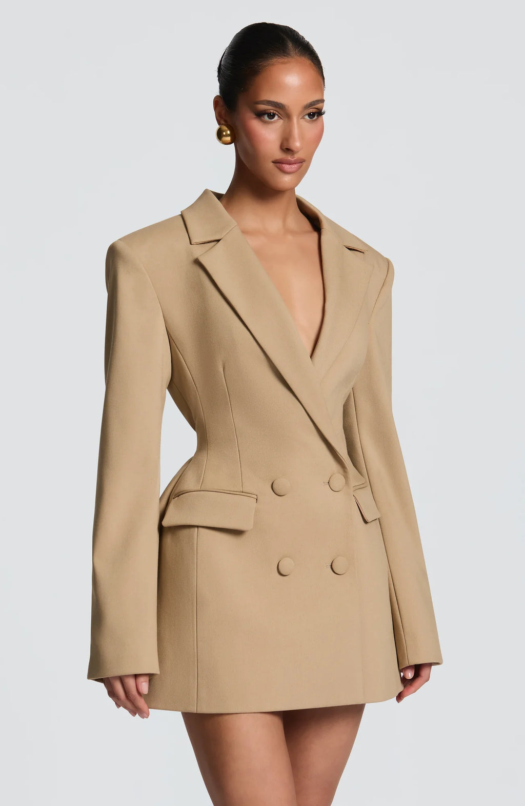 Women's Double-Breasted Blazer Mini Dress with Tailored Fit & Adjustable Waistband