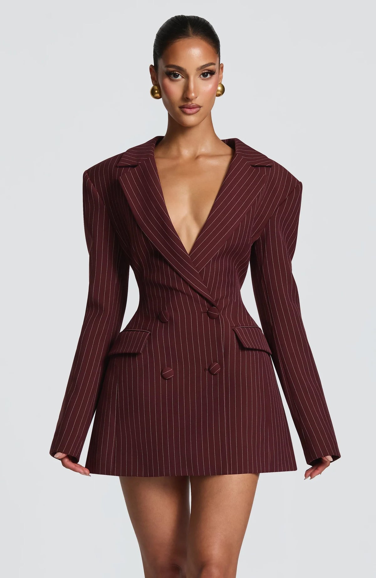 Women's Double-Breasted Blazer Mini Dress with Tailored Fit & Adjustable Waistband