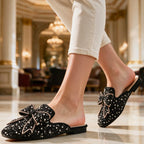 Black Women's Bow Mules with Slip-On Design & Pointed Toe — Maddie - Worn Lifestyle Walking