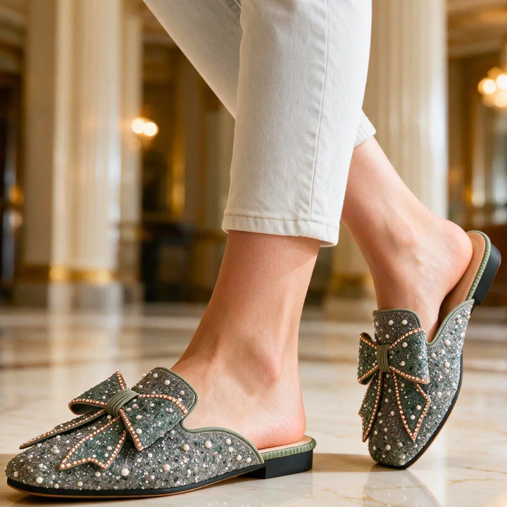 Sage Women's Bow Mules with Slip-On Design & Pointed Toe — Maddie - Worn Lifestyle Marble