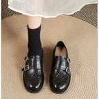 Women's Brogue Loafers with Fringed Cap & Adjustable Buckle - Front Facing Pose