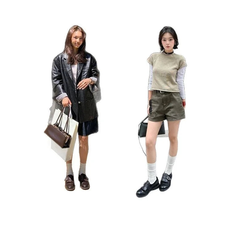 Women's Brogue Loafers with Fringed Cap & Adjustable Buckle - Full Body Comparison