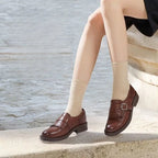 Women's Brogue Loafers with Fringed Cap & Adjustable Buckle - Seated Ledge Pose