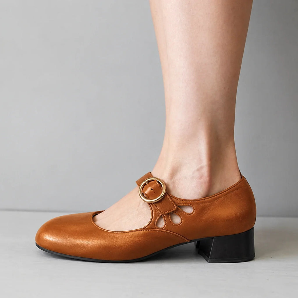 Women's Buckle Sandals with Cushioned Footbed & Cutout Strap Detail - Side Profile Close Up