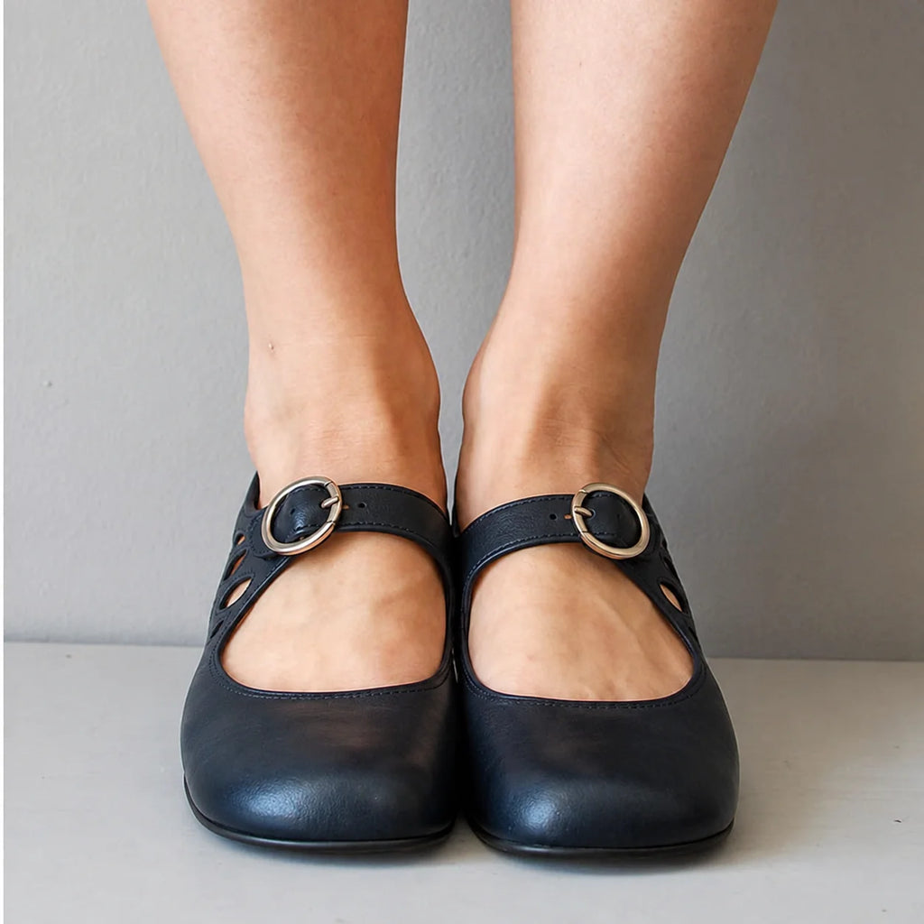 Women's Buckle Sandals with Cushioned Footbed & Cutout Strap Detail - Front Closeup