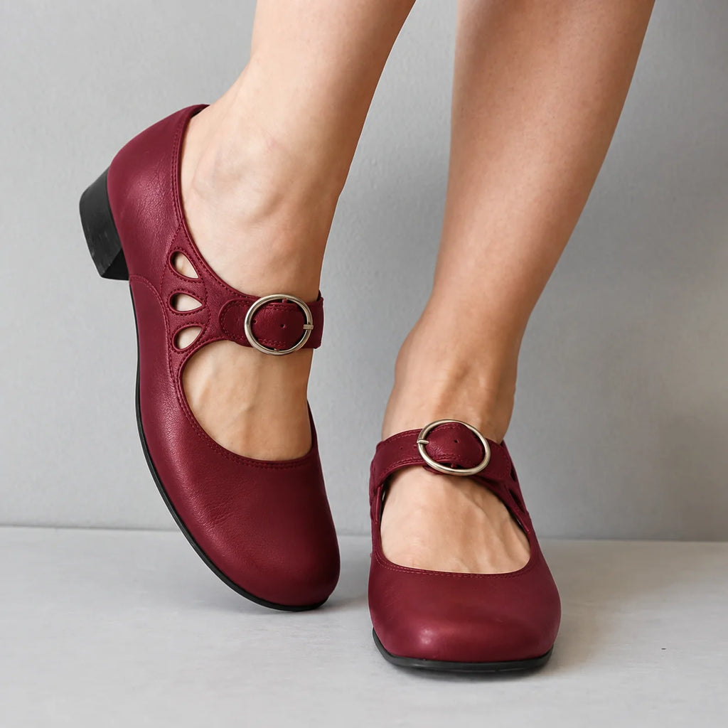 Red Women's Buckle Sandals with Cushioned Footbed & Cutout Strap Detail - Side Step