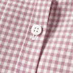 Pink Women's Plaid Button Down Shirt with Relaxed Fit & Long Sleeves — Philomena - Button Detail Close Up