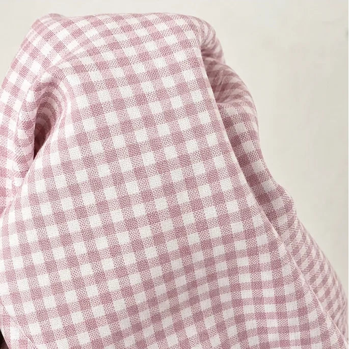 Pink Women's Plaid Button Down Shirt with Relaxed Fit & Long Sleeves — Philomena - Fabric Drape Close Up