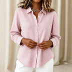 Pink Women's Plaid Button Down Shirt with Relaxed Fit & Long Sleeves