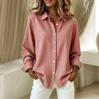 Red Women's Plaid Button Down Shirt with Relaxed Fit & Long Sleeves — Philomena