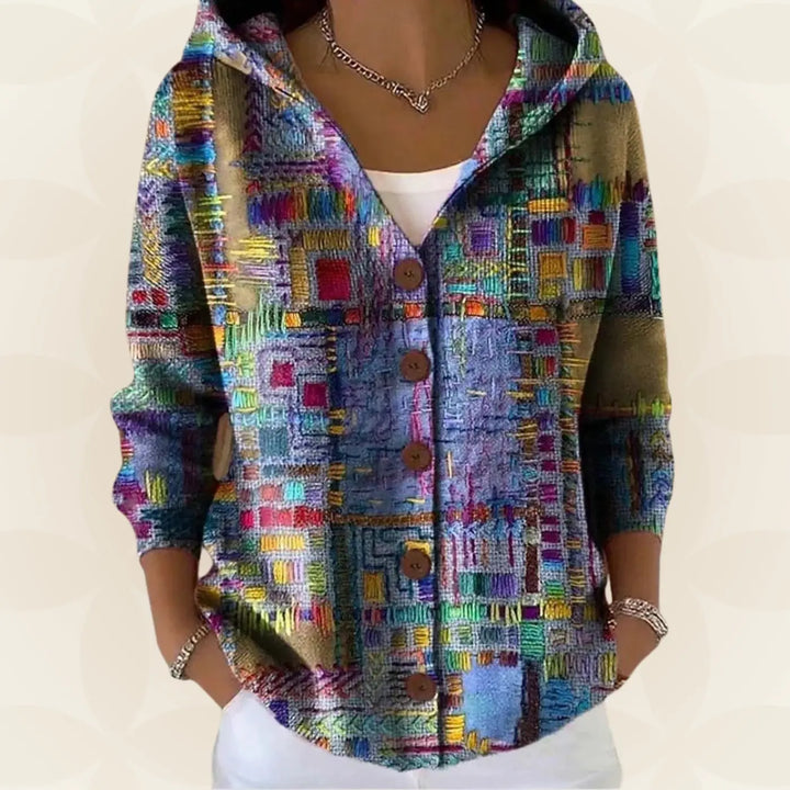 Purple Women's Button-Front Hoodie with V-Neck & Long Sleeves
