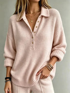 Pink Women's Polo Sweater with Button Neck & Relaxed Oversized Fit — Lottie