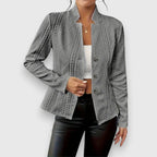 Gray Women's Cable Knit Sweater with Mock Neck & Button-Front Closure