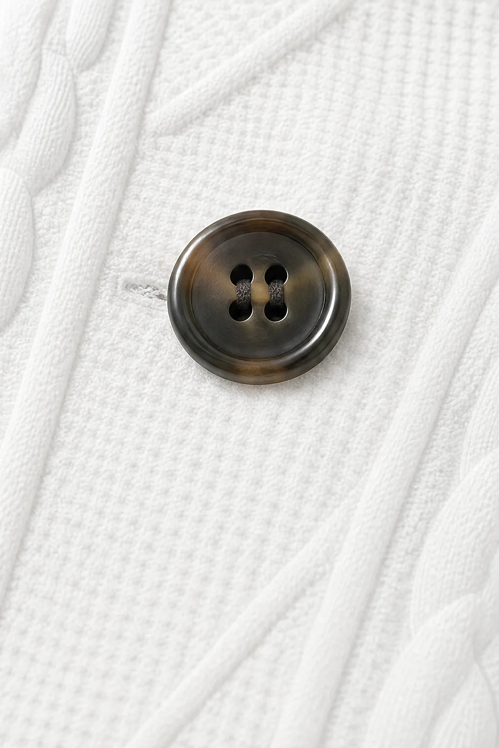 Women's Cable Knit Open Front Blazer with Stand Collar & Button Front - Close Up Button Detail
