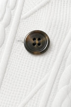 Women's Cable Knit Open Front Blazer with Stand Collar & Button Front - Close Up Button Detail