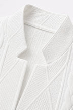 Women's Cable Knit Open Front Blazer with Stand Collar & Button Front - Close Up Collar Detail