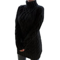 Black Women's Cable Knit Sweater Dress with Turtleneck & Relaxed Fit