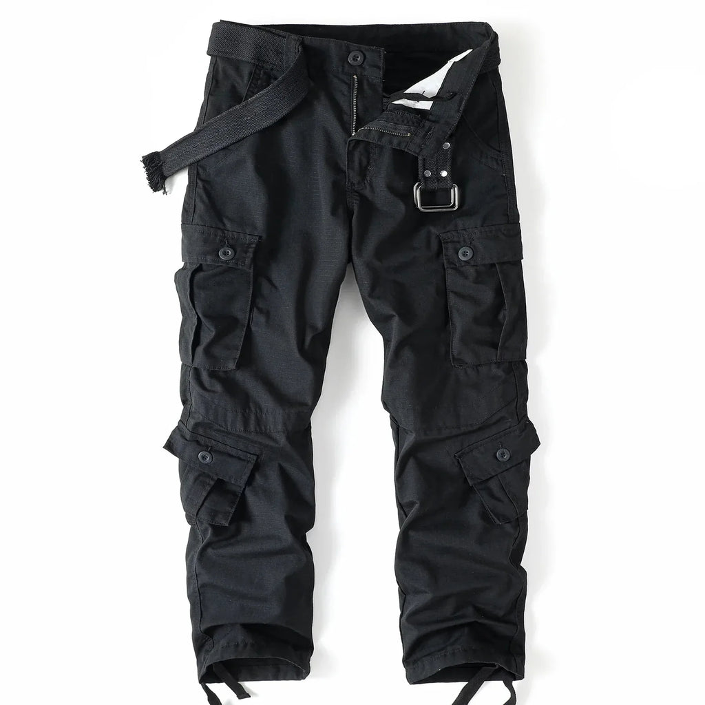 Black Women's Camo Cargo Pants with Multiple Pockets & Adjustable Hem