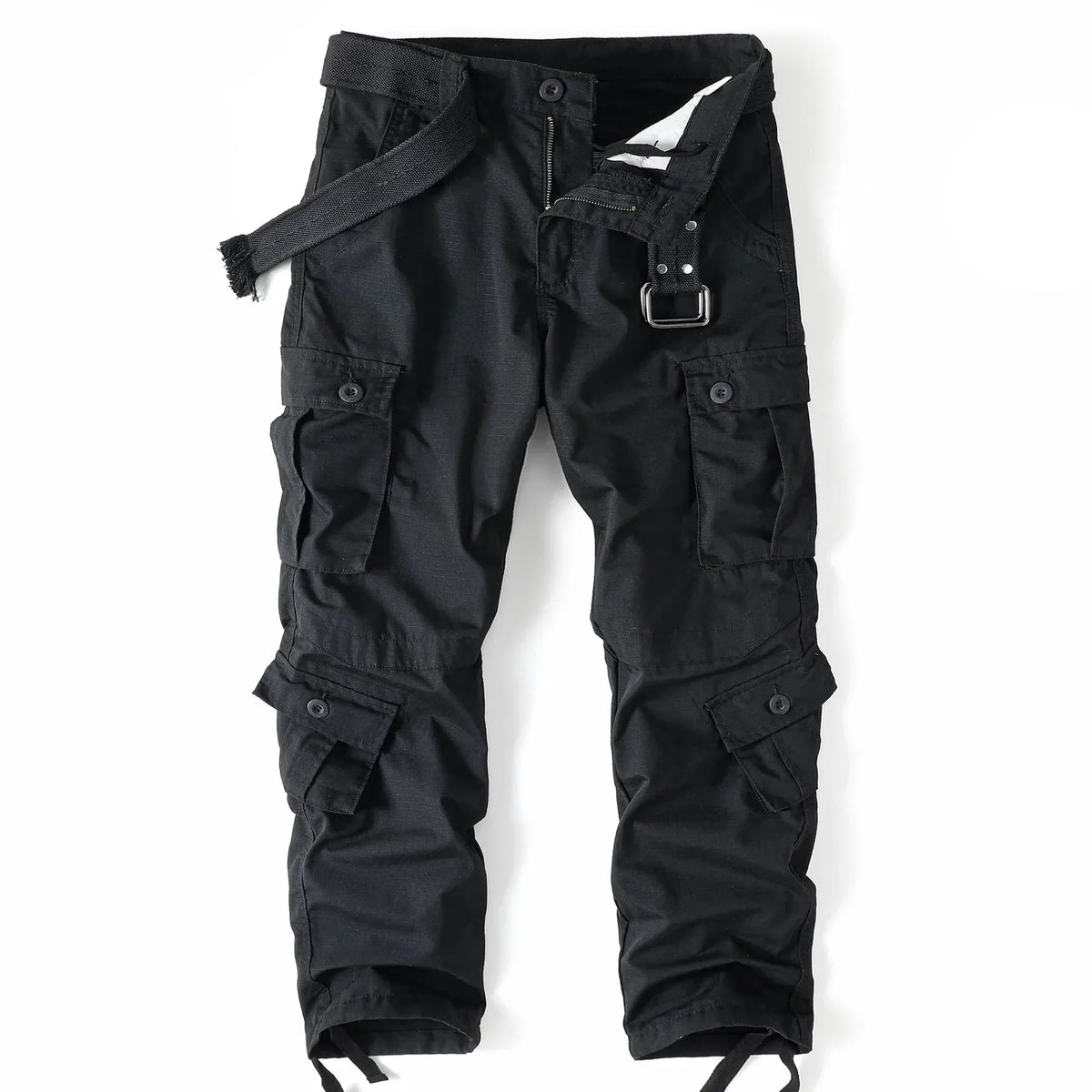 Black Women's Camo Cargo Pants with Multiple Pockets & Adjustable Hem