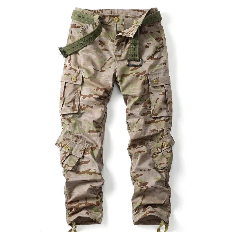 Brown Women's Camo Cargo Pants with Multiple Pockets & Adjustable Hem