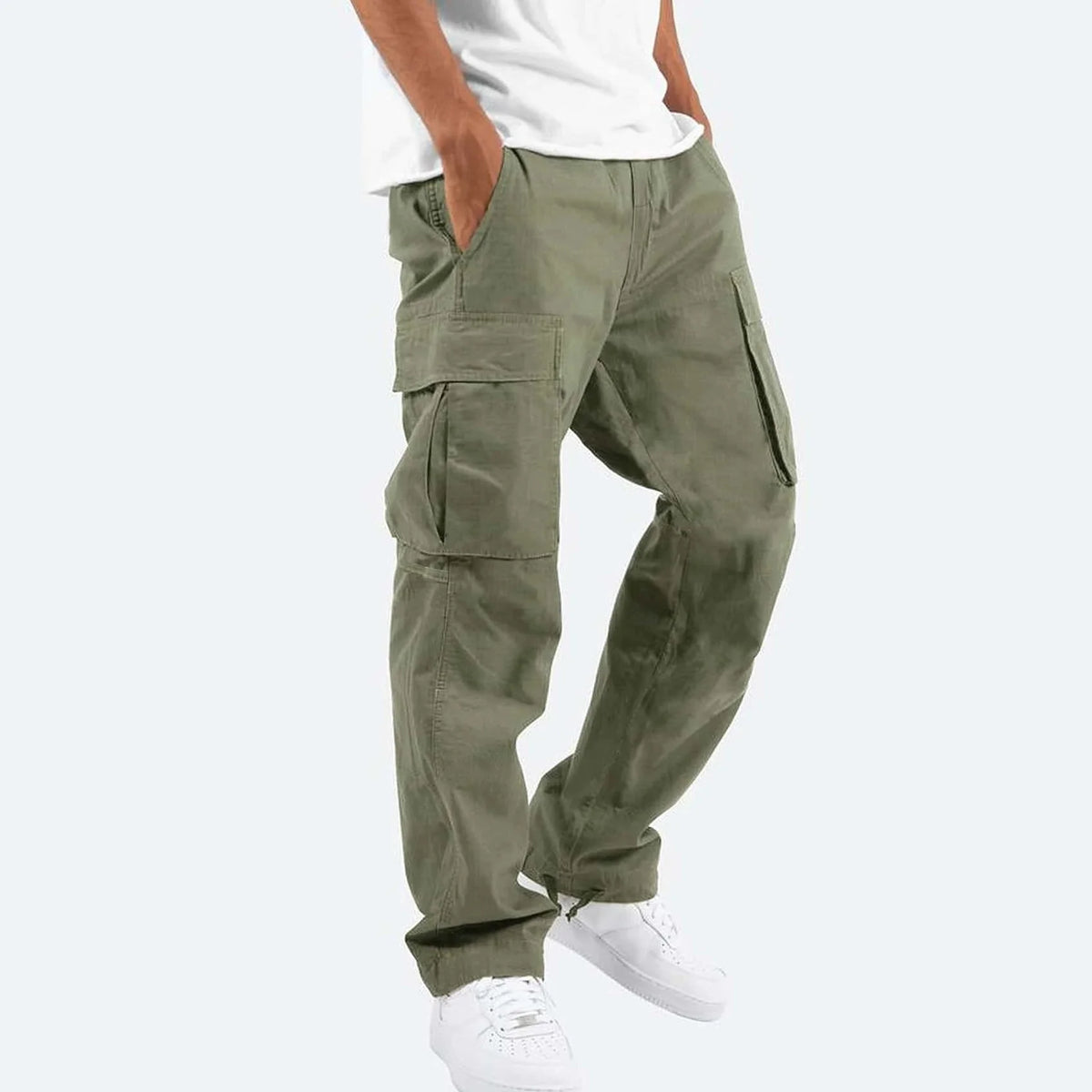 Dark Green Women's Cargo Pants with Loose Fit & Multiple Pockets - Side Pose