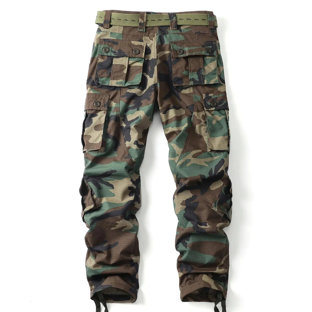 Women's Camo Cargo Pants with Multiple Pockets & Adjustable Hem - Back Full